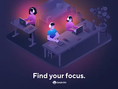 Brain.FM Office brainfm cowork design digitalart figma focus graphic design illustration office people person procreate vector