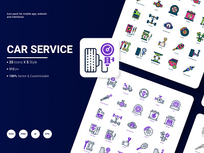 Car Service Icon Pack automobile car gear icon illustration maintenance mechanic pack repair service transportation vehicle