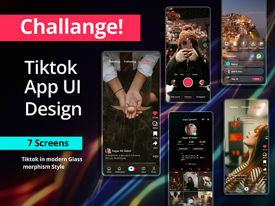 Tiktok app UI kit challange app challange glassmorphsm kit modern style tiktok tiktok app redesign tiktok app ui kit challange ui ux