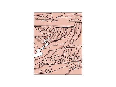 Grand Canyon and the Colorado River in Arizona Mono Line Art arizona canyon colorado river grand canyon line art line drawing mono line monoline national park tourist attraction united states usa