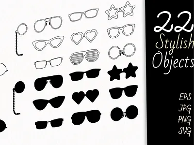 Black Flat Cartoon Vector Eyeglasses Clipart Set eyesight eyewear fashion glass lens optic optical silhouette specs spectacles sunglasses vision