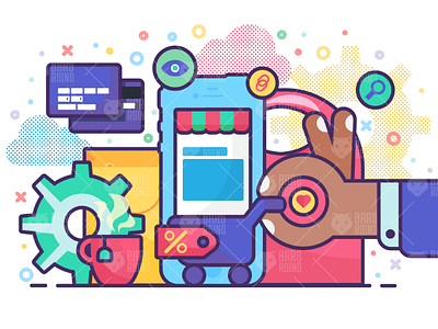 Online Shop In Telephone Concept Illustration app cart digital illustration mobile online phone sale shop smartphone store vector