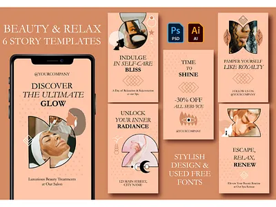 Beauty Story Templates Set beauty instagram invitation luxury media print set social story template typography vector