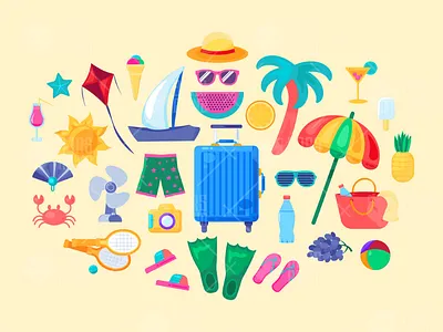 Summer Solid Set beach berry fruit holiday resort rest sea sticker summer travel tropical vacation