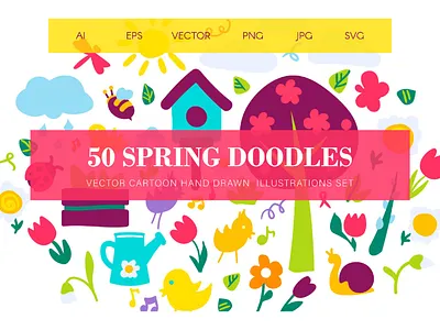 Spring Doodles Set art baby cartoon children collection doodle flower illustration leaf nature summer vector