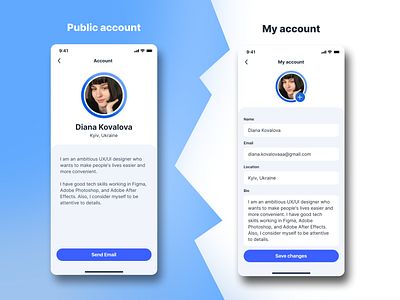 My account / profile account add photo app application bio my account my profile product designer profile public account ui uiux designer