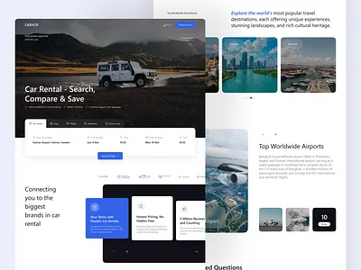 Car Rental Website airplane car booking car rent service car rental car rental landing page car rental website flight booking flight ticket hotel landing page online booking platform rent a car rental company schedule management searching flights shasanko creations travel uiuxdesign web design