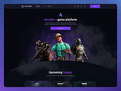 Arcader - Landing Page for eSport Platform animation card design cyber sport design esport esports game gaming landing motion graphics platform product design scroll animation startup streaming ui ux