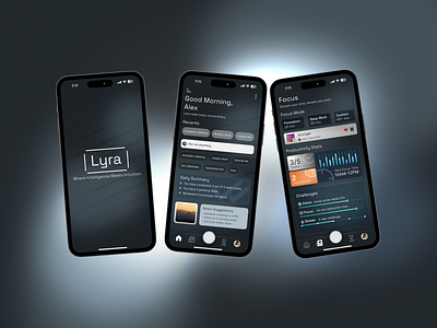 Lyra – AI-Powered Personal Assistant aiux artificialintelligence darkui futuristicdesign glassmorphism mobileapp productivityapp ui ux