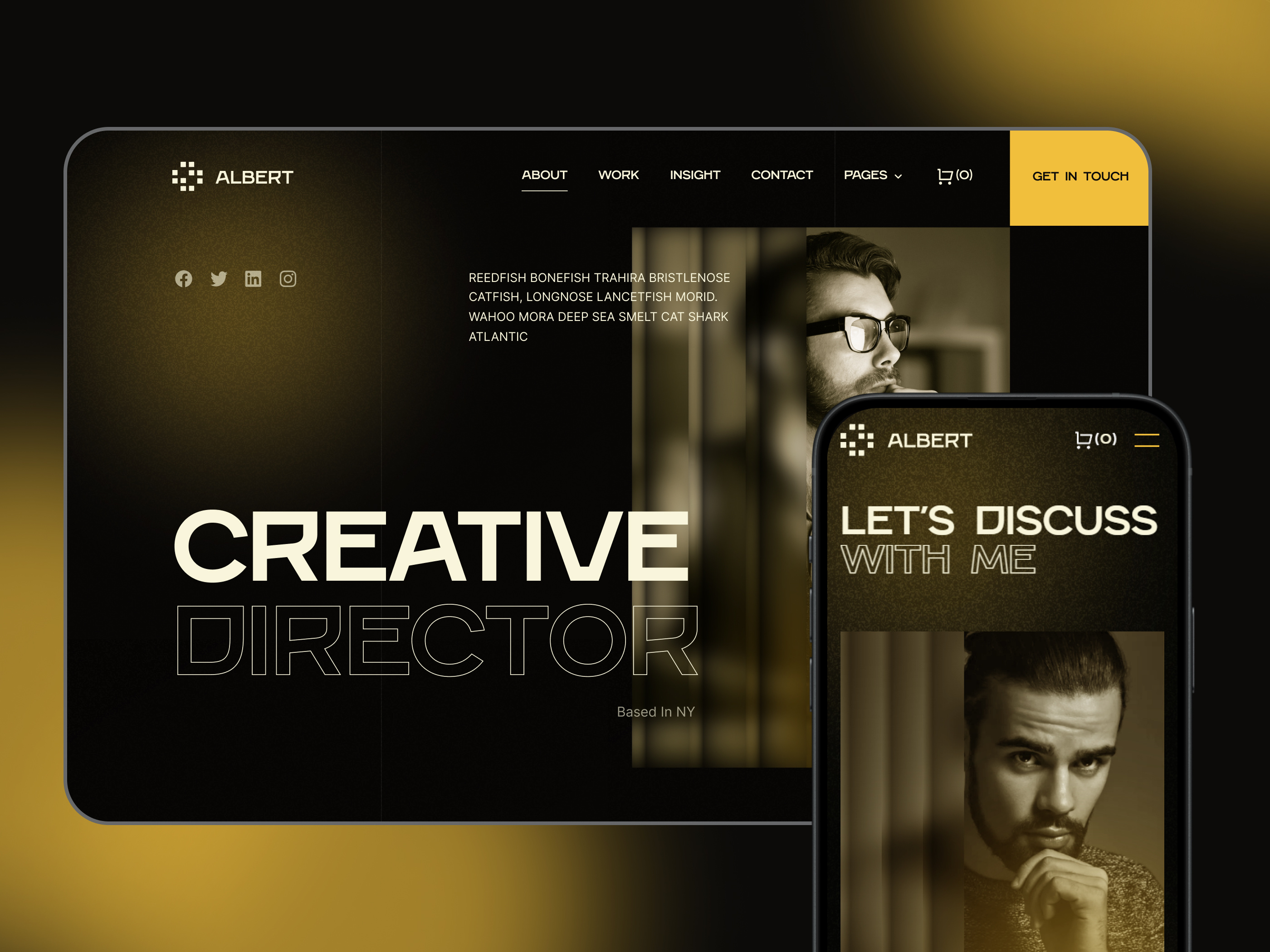 Albert - Portfolio Webflow Template branding business dark design flowfye mobile modern no code personal portfolio professional responsive showcase ui webflow website