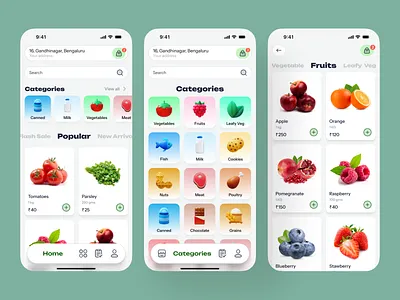 Fresh and Minimal Grocery App UI Design app design ecommerce ecommerce app graphic design grocery grocery app grocery store app online online grocery product design app shopping ui uiux