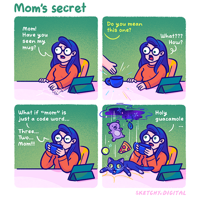 Comic strip #002: Mom's Secret artwork branding character character design comic comic character comic strip design graphic design illustration mascot mascot creation