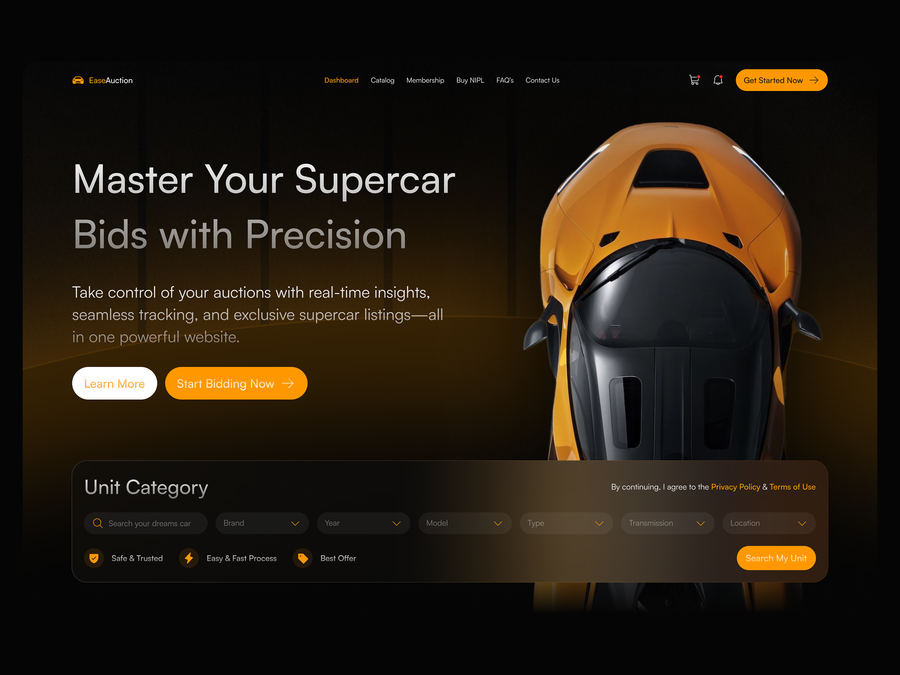 SuperAuction - Supercar Bidding & Auction Landing Page auction bid bidding car hyper car landing page sport car super car ui uiux uiux design uiuxdesign web web design website