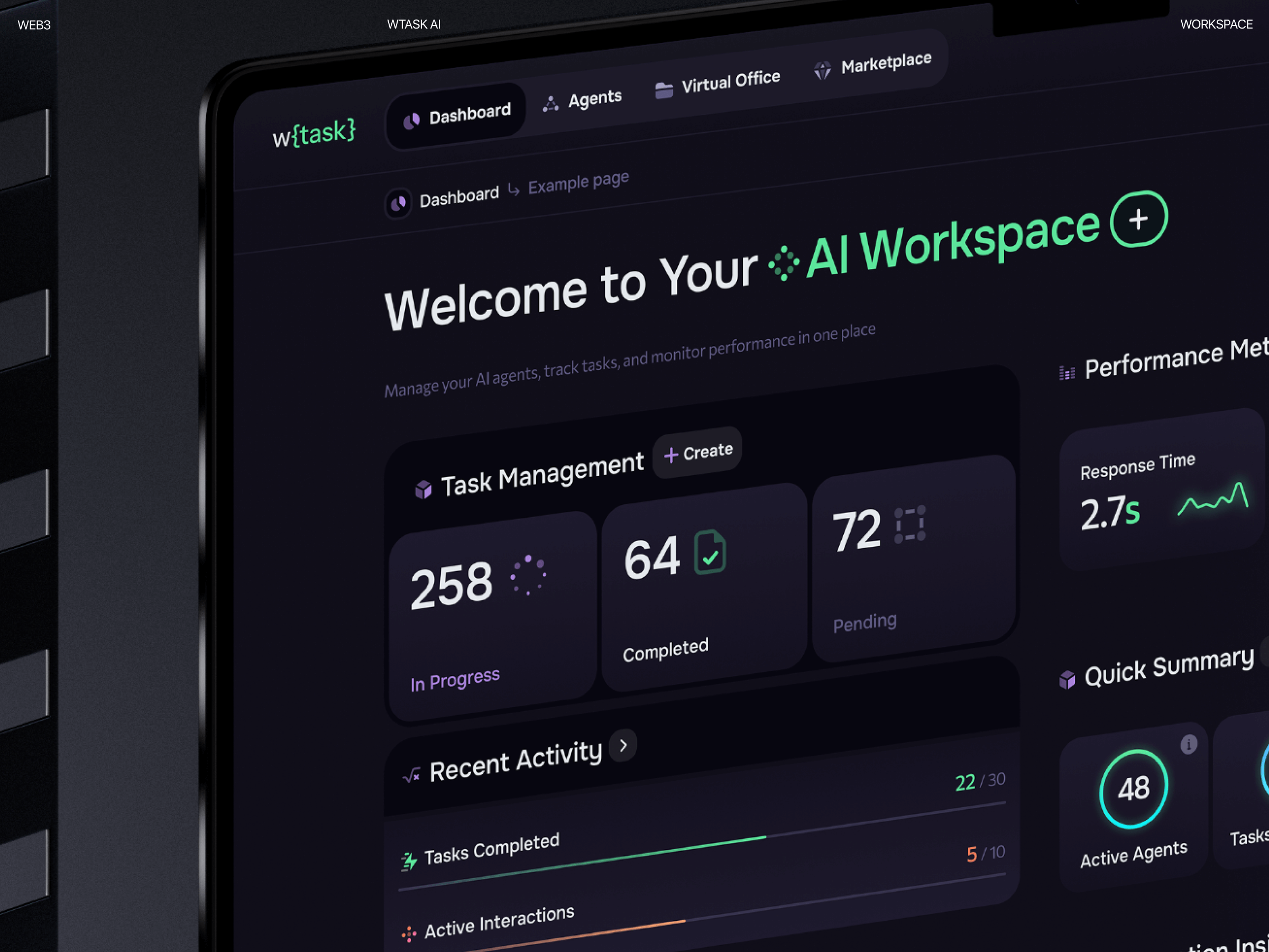 WhatTask: AI Task Workspace Dashboard ai app design ai assistant ai dashboard ai fintech ai platform ai startup ai technology artificial intelligence crypto app crypto exchange cryptocurrency dashboard ui defi etherium finance platform product design saas dashboard token web3 design