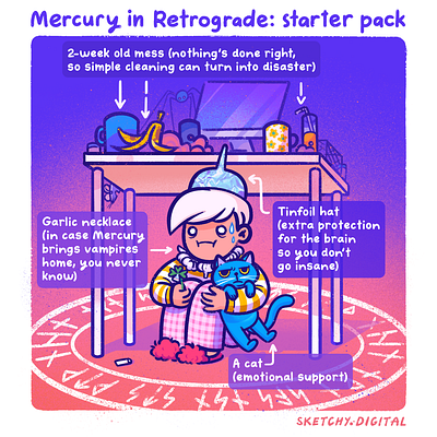 Comic strip #024: Mercury in Retrograde. Starter Pack. artwork branding character character design comic comic character comic strip comics design graphic design illustration