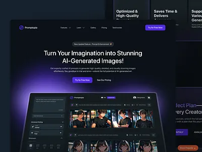 Promptopia - AI Image Generative Landing Page 3d ai ai generative artificial inelligence branding creativedesign design figma generative graphic design illustration landing page landingpage minimaldesign ui uidesign uiux ux uxdesign website