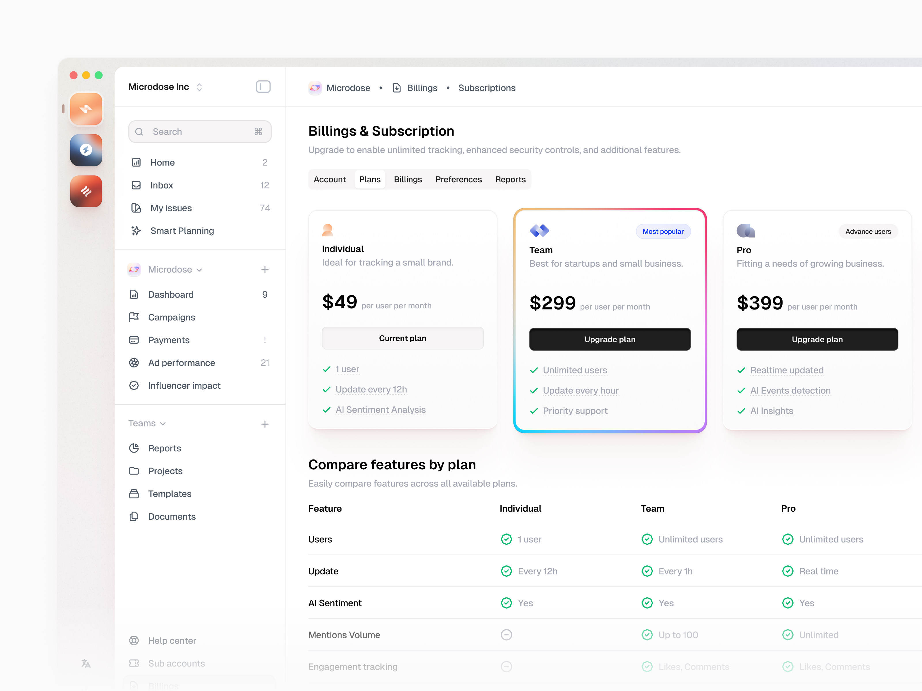 Example of In-app Pricing