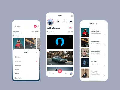 Social Media App blogger communication feed infuelncer instagram interface ios mobile app mobile design profile shorts social social media social network startup tiktok ui user experience user interface ux