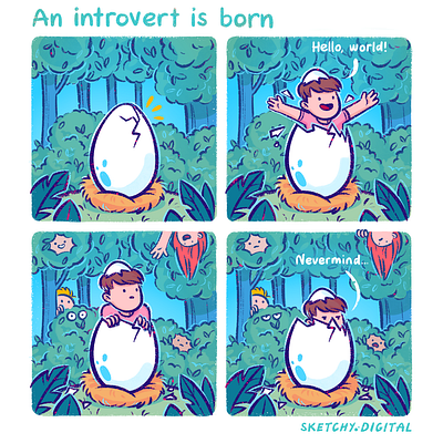 Comic strip #016: An Introvert is Born artwork branding character character creation character design comic comic character comic strip comics design graphic design illustration mascot mascot creation