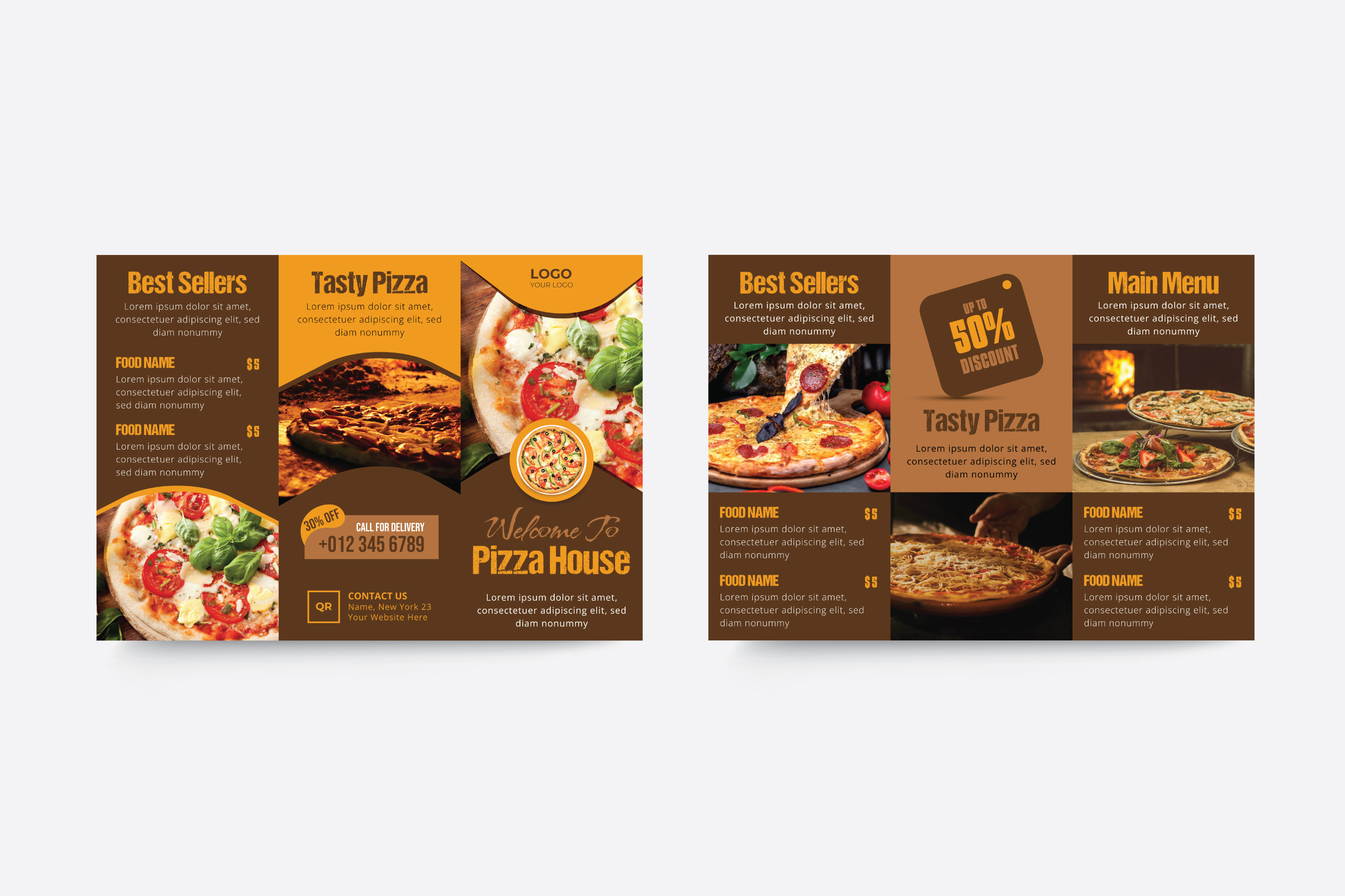 Pizza trifold template design presentation