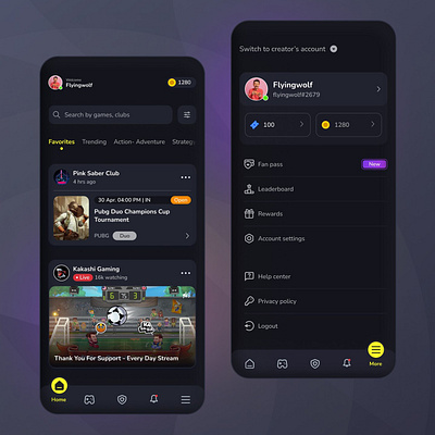 🎮 Esports App – Dark UI for Gamers mobile app design mobile app template ui design ui template uiux design