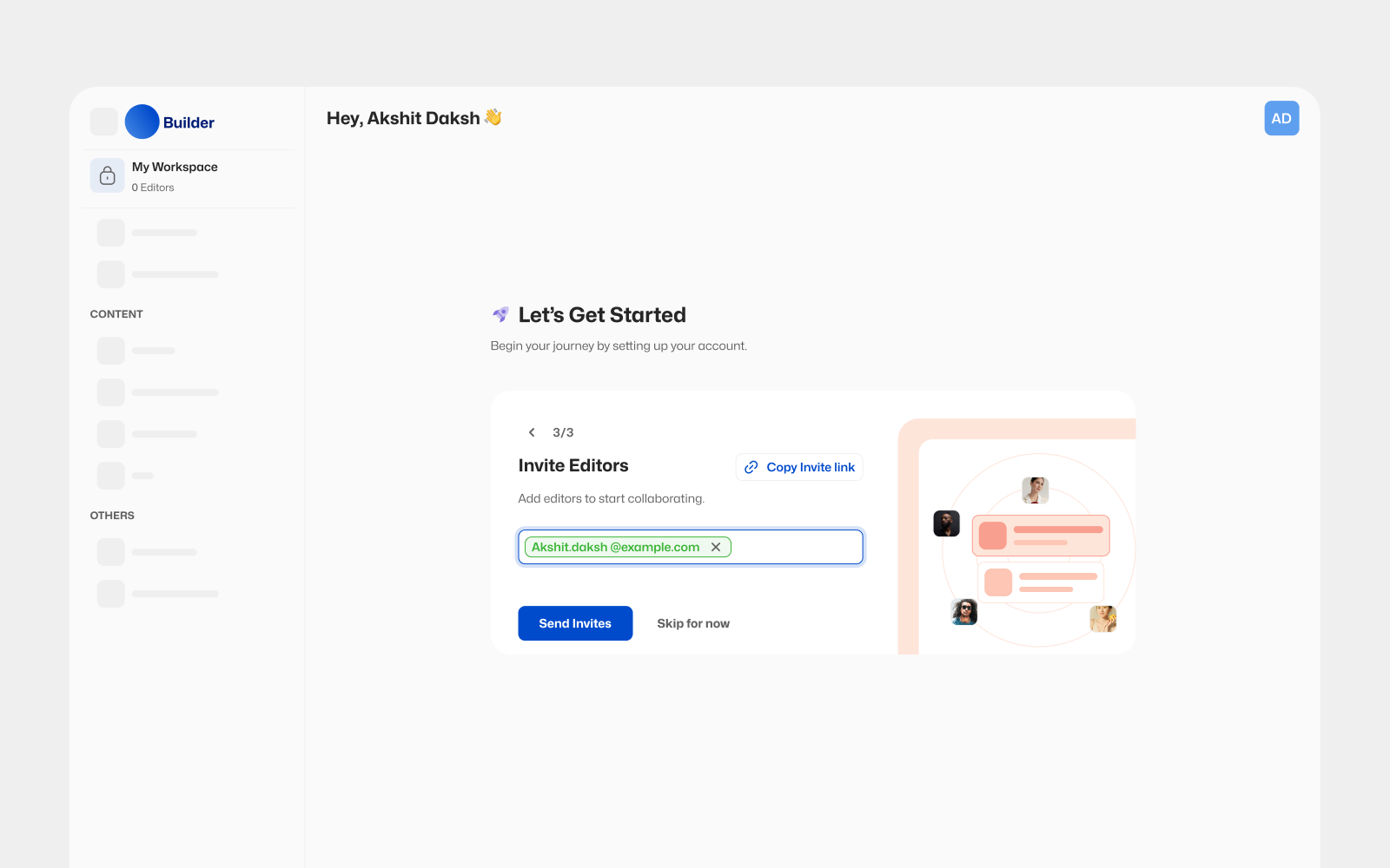 CMS Onboarding_Invite Editors invite members onboarding ui