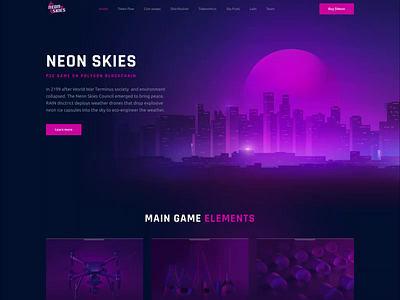 Neon Skies - Web3 Gaming Landing Page animation blockchain crypto cyber design futuristic game gaming landing page motion graphics neon nft p2e scroll animation staking ui ux