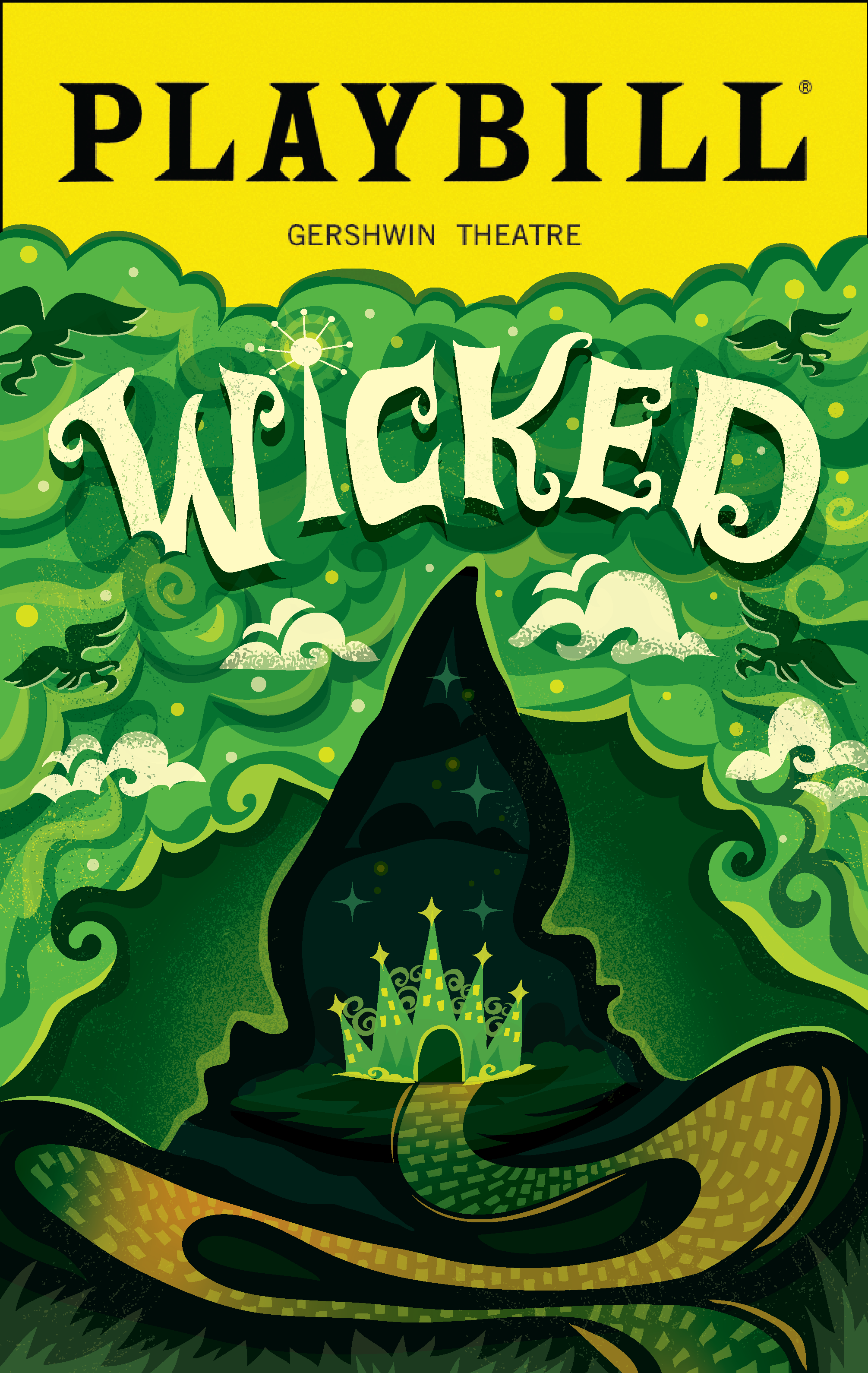 Wicked Playbill Redesign broadway emerald city flat design hand lettering handwritten type illustration lettering musical negative space theater typography wicked