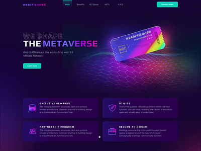 Web3Filiates - Landing Page animation blockchain crypto design gambling game gaming graphic design home page illustration landing metaverse motion graphics neon nft nft pass scroll animation ui ux web3