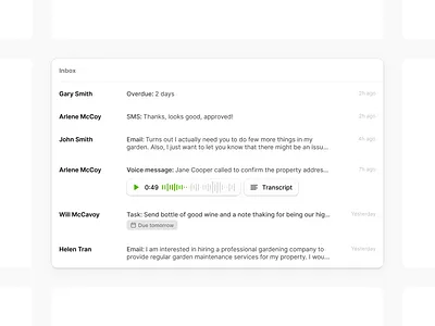 Inbox buttons card inbox list table ui