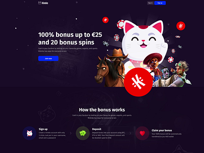 Kineko - Crypto Casino Landing Page animation blockchain crypto design gambling game gaming graphic design illustration landing live table motion graphics scroll animation slots sports betting token ui ux wager website