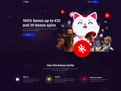 Kineko - Crypto Casino Landing Page animation blockchain crypto design gambling game gaming graphic design illustration landing live table motion graphics scroll animation slots sports betting token ui ux wager website