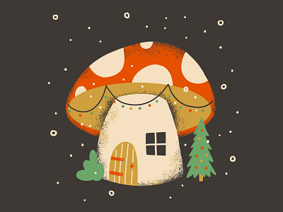 Gnome for the Holidays christmas christmas lights cute design doodle fantasy forest gnome happy holidays holiday holidays illustration illustrator mcm miniature mushroom mushroom home retro vintage