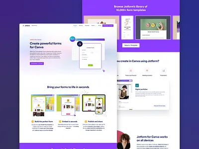 Create powerful forms for Canva - Landing Page canva features form builder forms hero integration jotform landing page product design saas ui ux visual design web design website