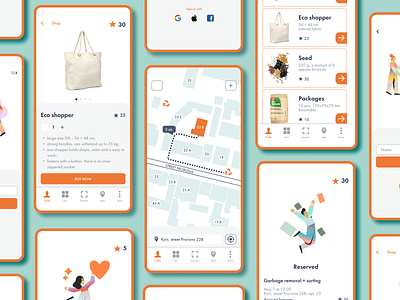 Eco app app application branding card design logo map mobile product design shop success ui uiux design