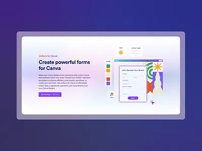 Create powerful forms for Canva canva form builder forms hero integration jotform key visual landing page product design saas ui ux visual visual design web design website