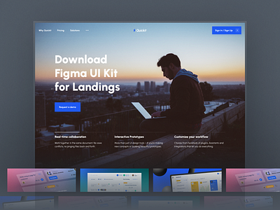 Quickit – UI Library for Landings blue dark figma free freebie home kit landing library page quickit template theme udix ui ui8 ux web website white