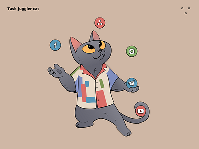 Task juggler cat 2d animal cat character design flat gradient illustration juggler manager pose