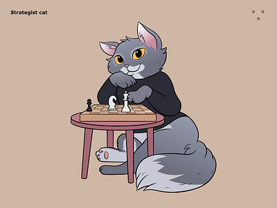 Strategist cat 2d animal cat character chess flat gradient illustration posing sticker table