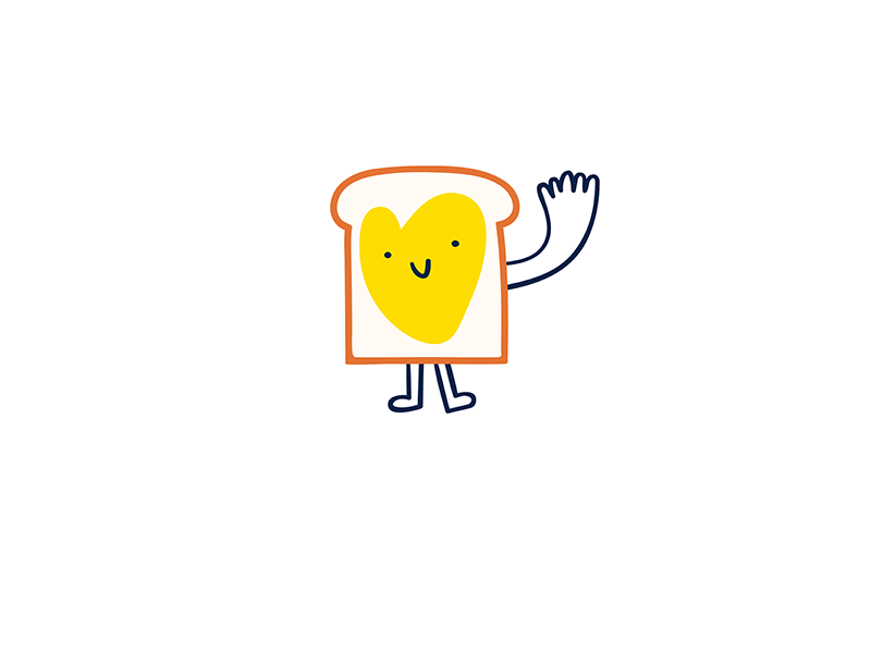 Toast with butter branding breakfast butter character children cute design flat gif graphic design happy icon illustration kid mark symbol toast