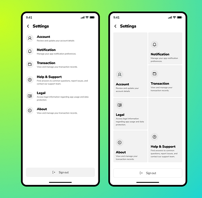 Setting screens mobile ui screen settings ui ux