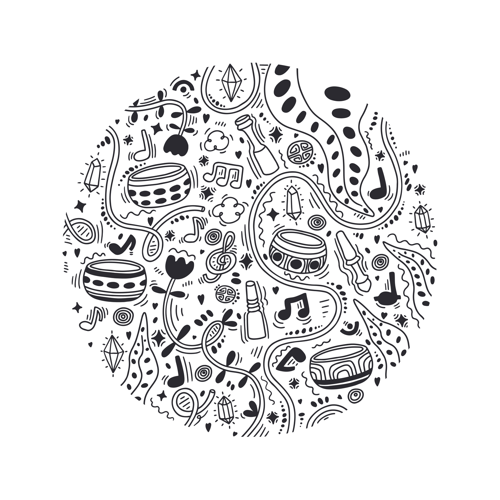 Sound Therapy Doodle branding doodle graphic design healing crystals icon illustration logo love meditation music bowl om relax shamanism singing bowls sound sound healing tibetan vibration wellness zen