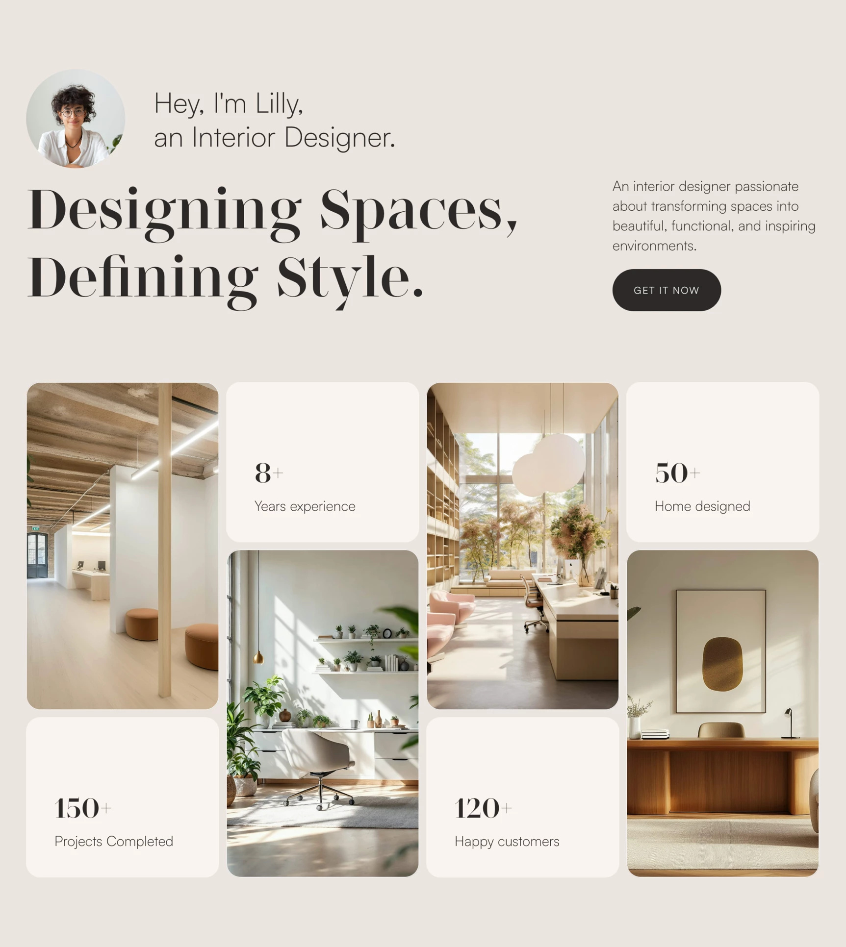 Personal website Hero section for Framer built with Frameblox UI avatar bentos component cta design designer framer grid header headline hero interior personal portfolio profile section template webdesign website