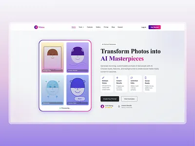 Vision - AI Portrait Generator aiart aiediting aiinnovation aiphotography branding digitalart figma figmadesign portraitgenerator techcreativity uidesign uiux