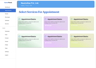 Appointment service Admin Panel branding ui ux
