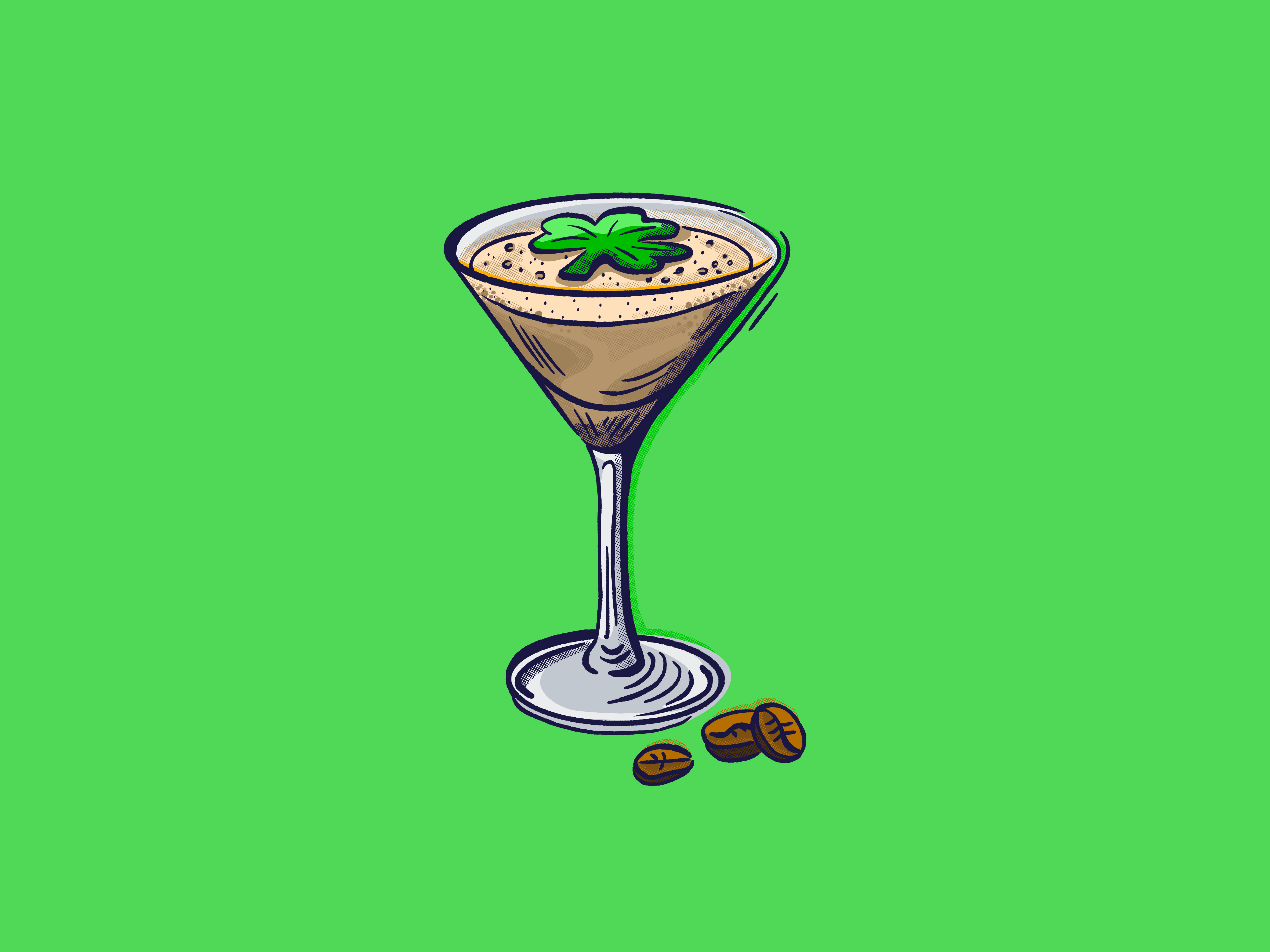 Irish Coffee Expresso Martini cocktail coffee design drawing drink espresso green halftone hand drawn icon illustration illustration art illustrator ireland irish martini shamrock st patricks st patty