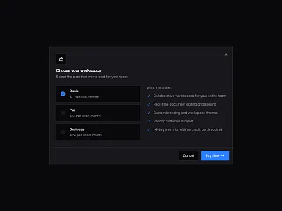 Subscription Plans ✅ design dialog minimal modal popup saas ui web design