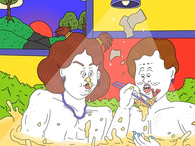 Fried tempura with the fat on your nose. branding character design graphic design icon illustration vector