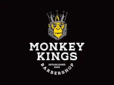 MONKEY KINGS BARBERSHOP LOGO DESIGN animal logo barber barbershop belgrade blade branding crown graphic design graphicdesign illustrative logo logo logo design logodesign monkey kings monkey logo razor