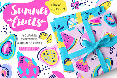 Summer fruits set abstract colllection design exotic fashion fruit graphic design lettering pattern pineapple set summer surface tropical tropics vector wallpaper watermelon